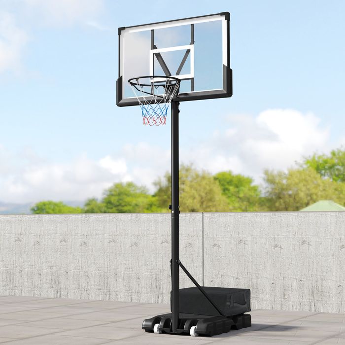 GOPLUS Panier De Basket Portable Avec Roulettes – Hauteur Réglable 1,5 à 2,5 M, Panneau PE, Base Remplissable, Intérieur/extérieur