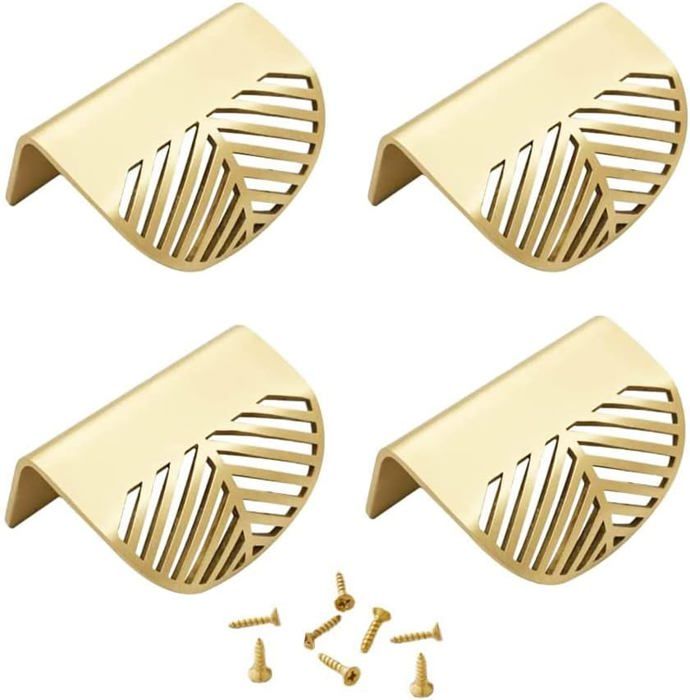 4 Pièces Bouton de Meuble Doré Poignées dArmoires en Métal Dissimulées pour la Maison Tiroir Placard avec Vis