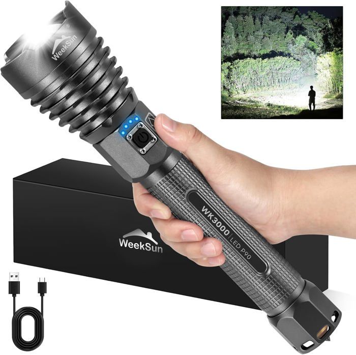 Lampe Torche LED 200 000 Lumens Rechargeable, étanche IP67, YBN-2000 Rouge