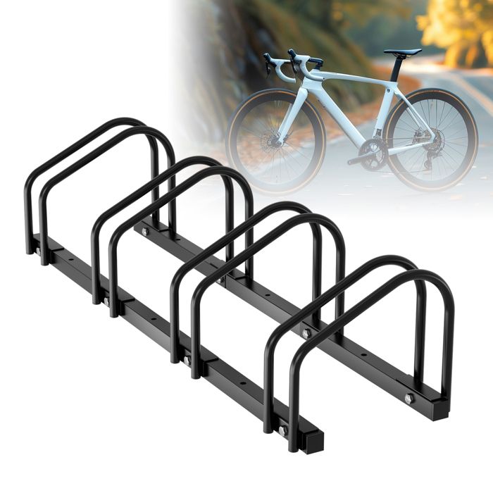 WilTec Râtelier pour 1 vélo, 395 x 390 x 260 mm, Extensible, Montage au sol, Support bicyclette en acier anodisé, Pied béquille de stationnement