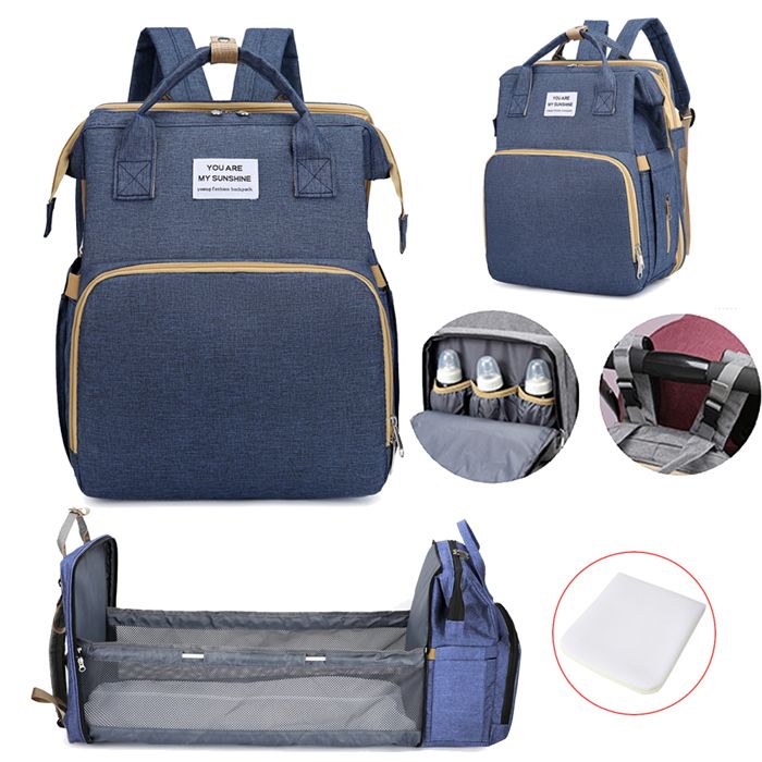 Sac à Langer Sourire D’Éveil – Sac à Dos Multifonction + Lit Portable 70 Cm + Moustiquaire – Poches Isothermes, USB, Matelas à Langer Inclus