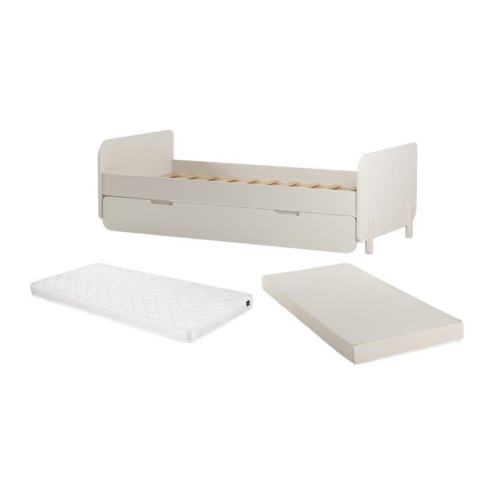 Lit gigogne 2 x 90 x 190 cm - MDF et pin - Coloris : Naturel et beige + Matelas - TALUDO