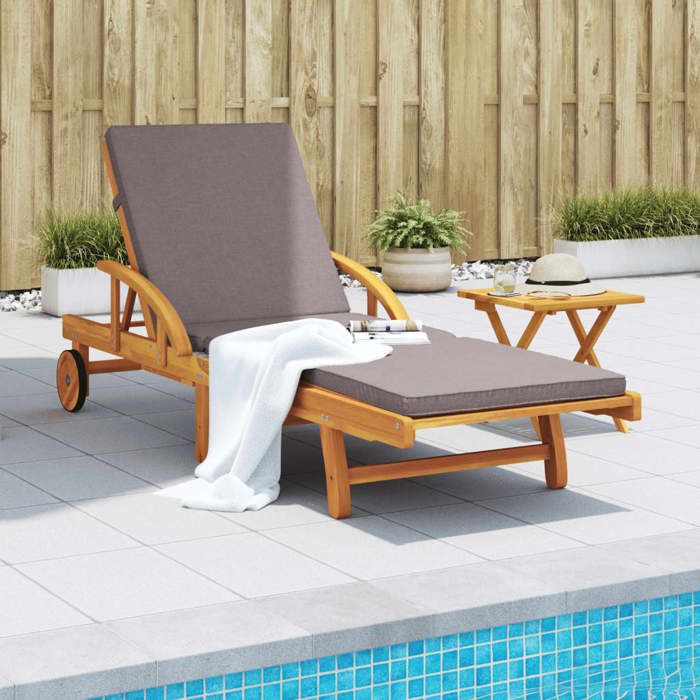JLL*TOP - Chaise longue - Bain de soleil - avec coussin - et table bois dacacia massif LLL992