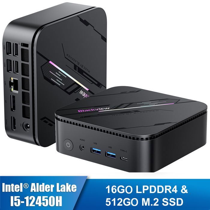 Mini PC Blackview MP100 Pro Intel®Alder Lake I5-12450H 4.4GHz Max 16 Go 512 Go/SSD 4ToWindows 11 ProWifi 6 4K UHD 144 Hz - Gris