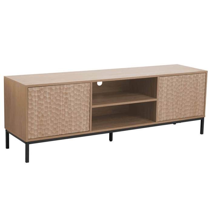 Meuble TV rectangulaire 2 portes L160 cm bois clair Ketry - Oviala Meuble TV rectangulaire 2 portes L160 cm bois clair Ketry - Oviala