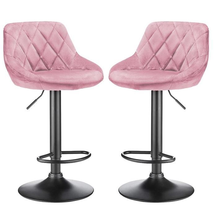 MIPAN.Tabourets de Bar Lot de 2 Tabouret Bar en Velours - Chaise de Bar Coussin épais - Tabouret Haut pour îlot de Cuisine- Rose