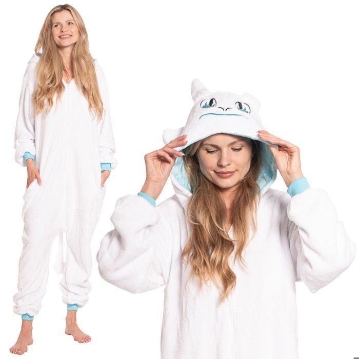 Pyjama Femme Combinaison Kigurumi Onesie Dragon Krokmou Blanc 175
