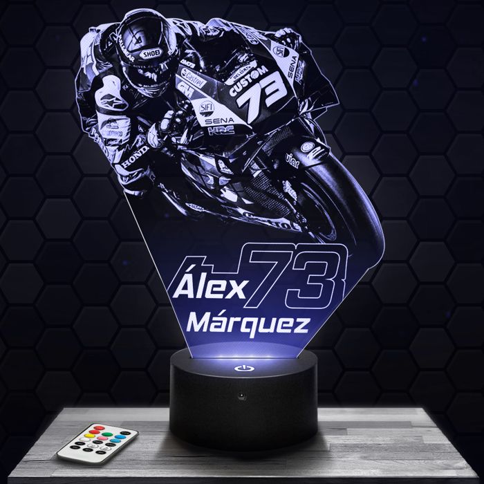 Lampe 3D - Álex Márquez - Accessoire Figurine Cadeau Álex Márquez - Veilleuse Led Tactile avec socle au choix et télécommande