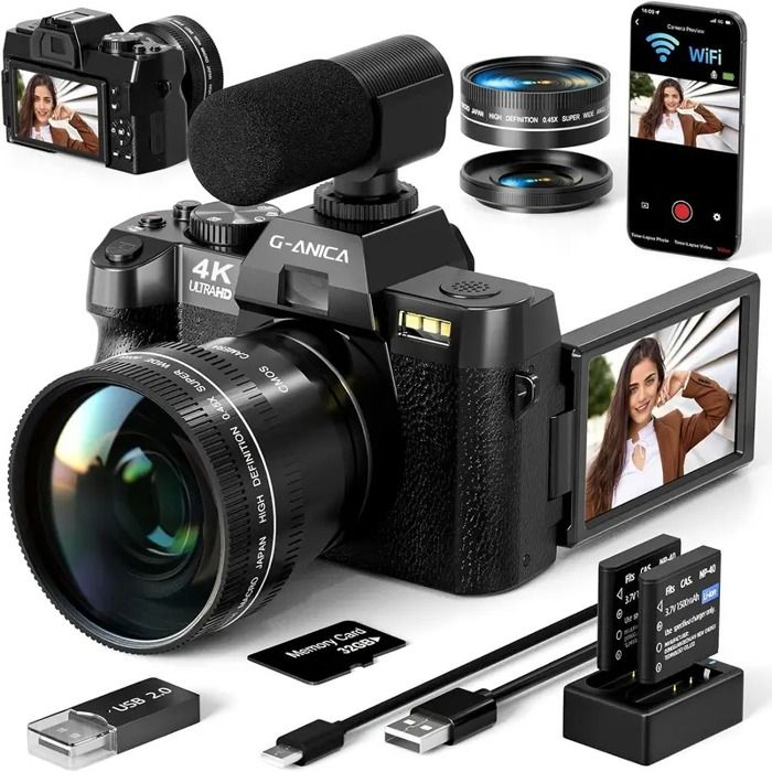 Appareils photo numériques pour la photographie 4K 48MP avec autofocus caméra vlogging incluant carte TF 32GB & 2 batteries