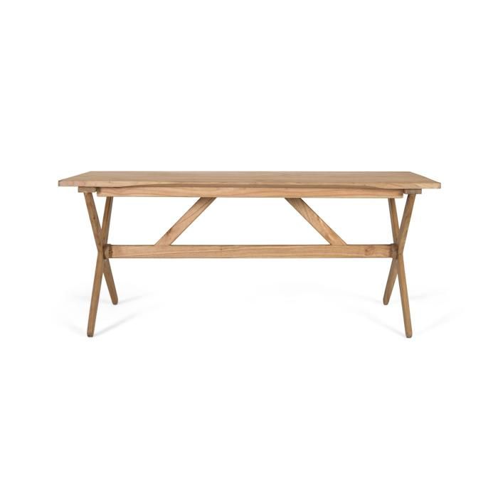 Table rectangulaire en bois de mindi - 180x80x75 cm - Marron - Finition naturelle - Fabriqué à la main - Bois massif