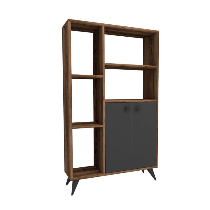 Bibliothèque en bois Meldan - 80 x 25 x 135 cm - Noyer Clair Anthracite Bibliothèque en bois Meldan - 80 x 25 x 135 cm - Noyer Clair Anthracite
