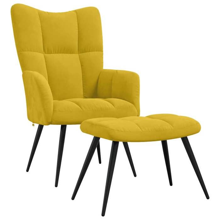 NEUF 2026 CHIC Chaise simple SWEETY Fauteuil relax 1 PLACE avec tabouret en velours jaune moutarde 61x70x96.5 cm FF4587