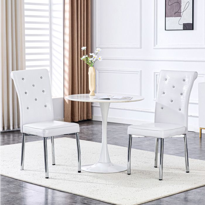 MEUBLIV Lot de 2 chaises de salle à manger avec assise PVC effet peau alligator 61.5x42x101 cm blanc