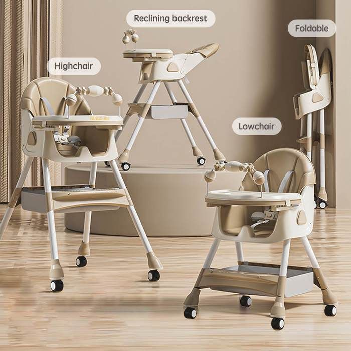Chaise Haute 3 en 1 pour Bébé Chaise Dallaitement Multifonctionnelle avec Roulettes Plateau à Hauteur Réglable pour 6 Mois à 3 Ans