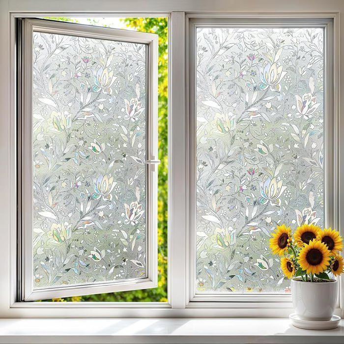 Film Fenetre Anti Regard Occultant 3D Motif de Tulipe Film Vitrail Décoratif Brise Vue Fenetre Motif Tulipes 3d 30 x 200cm