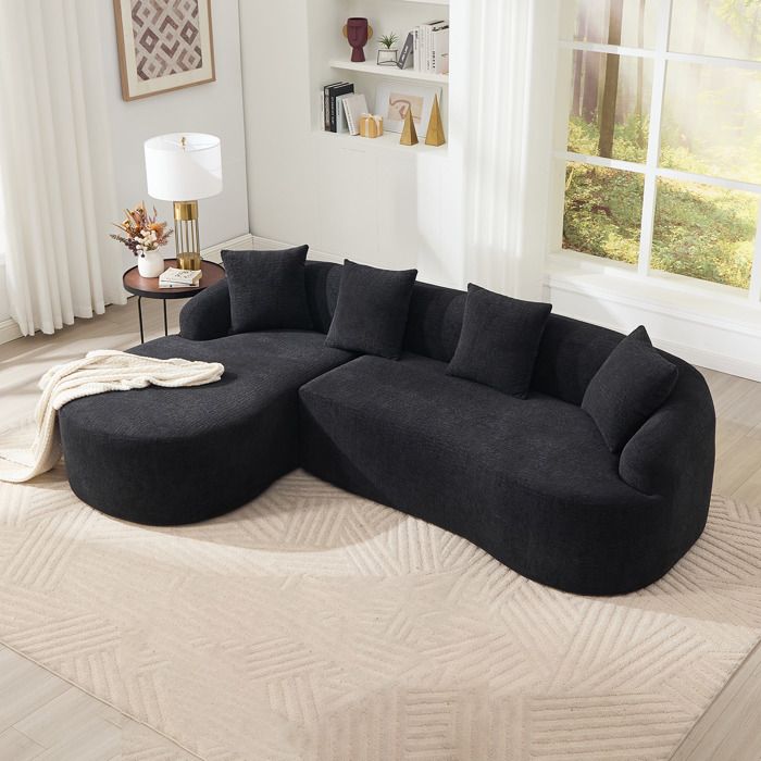Canapé Modulaire L en chenille Canapé dangle 3 places avec Méridienne 243x153x67 cm Noir Sans montage