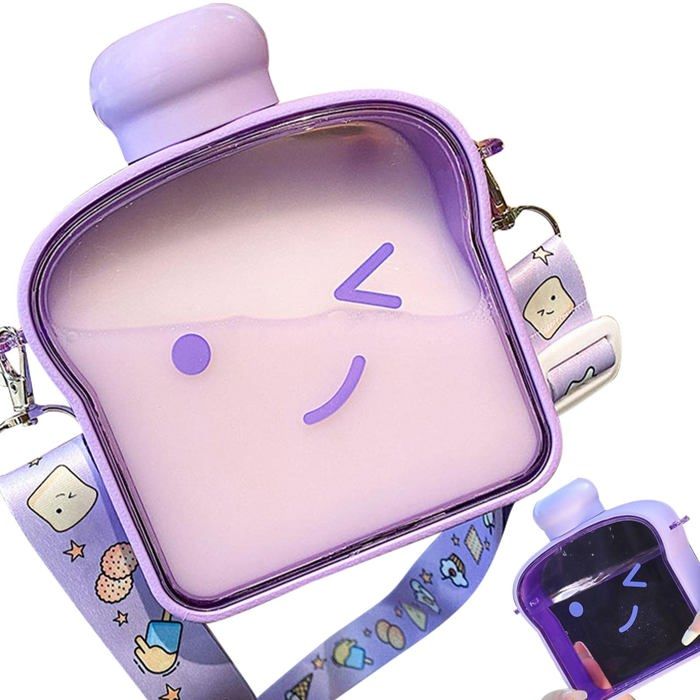 Gourde plate et mignonne 380 ml en forme de toast design adorable et unique idéale pour les étudiants.