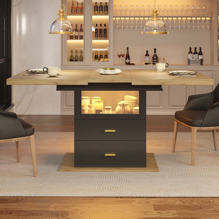 Table à manger extensible avec éclairage LED pouvant accueillir 6 personnes idéale pour la salle à manger ou la cuisine