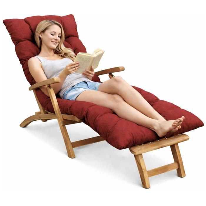 Coussin Bain de Soleil Chaise Longue -Épais Ultra Confortable Design Matelassé Scratchs Facile à Installer (185x60x15 cm Rouge)