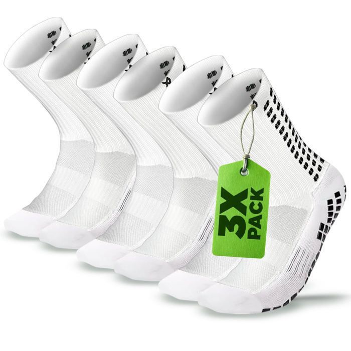 Lot de 3 chaussettes de football LUX Soccer Grip longueur mollet blanches taille adulte