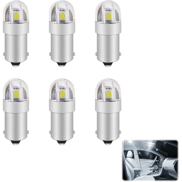 6 pièces Ba9s LED Ampoule Ampoule LED Voiture Veilleuse LE D Voiture Blanc 12V L ED pour T11 1891 53 57 T4W 6000K 47830 64111 3893