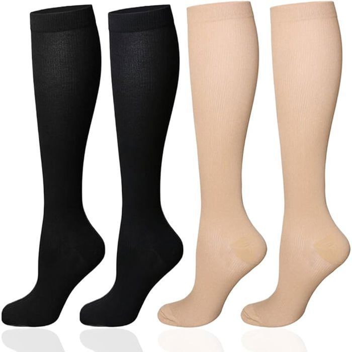 Chaussettes de Compression 2 Paires 15-20 mmHg Bas de Contention pour Femmes et Hommes Chaussettes de Compression entorse de la