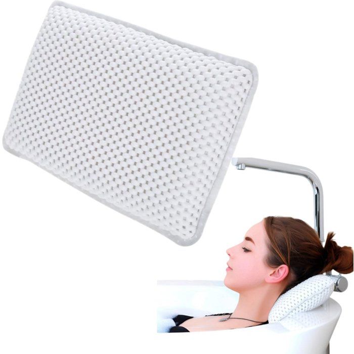 Coussin De Bain Ergonomique Antidérapant À Ventouses Modèle 19 x 29 x 6 cm Appui-Tête Nuque Et Dos Étanche Blanc
