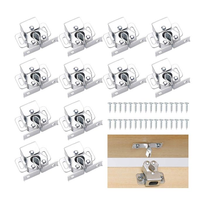 Lot de 12 loquets à rouleau doubles pour porte de placard acier galvanisé fermeture meuble avec vis