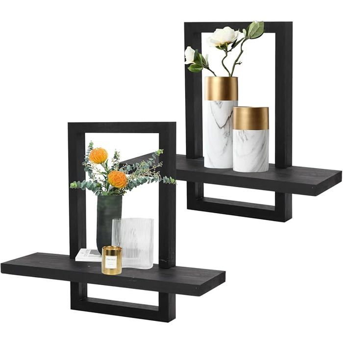 Lot de 2 Étagère Murale Flottante Étagères Murales Suspendues Étagère Murale Carrée Étagères Suspendues pour Tout Noir