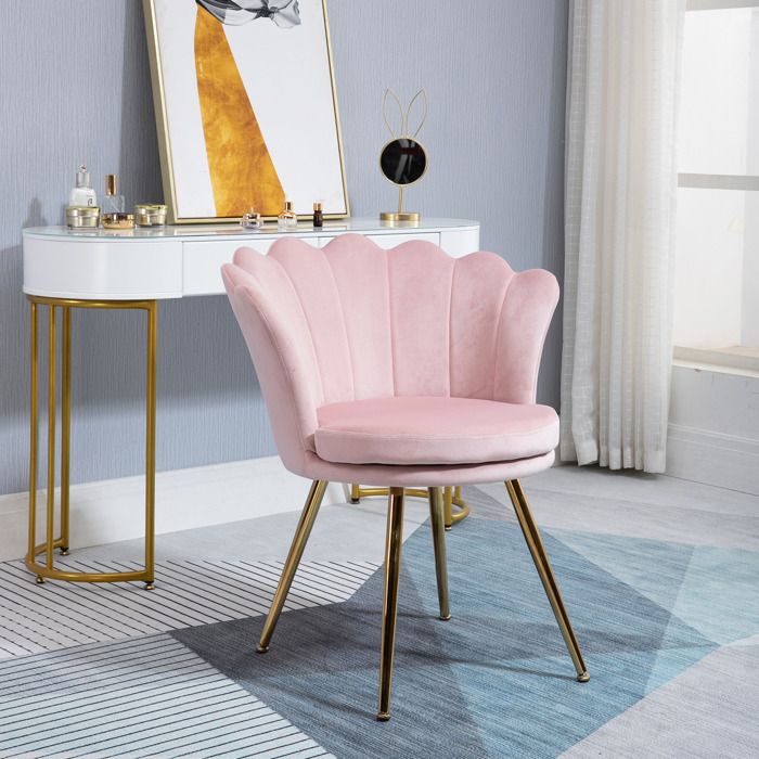 Fauteuil coiffeuse en velours avec pieds en métal doré pour salon et chambre 67x64x77 cm rose poudré