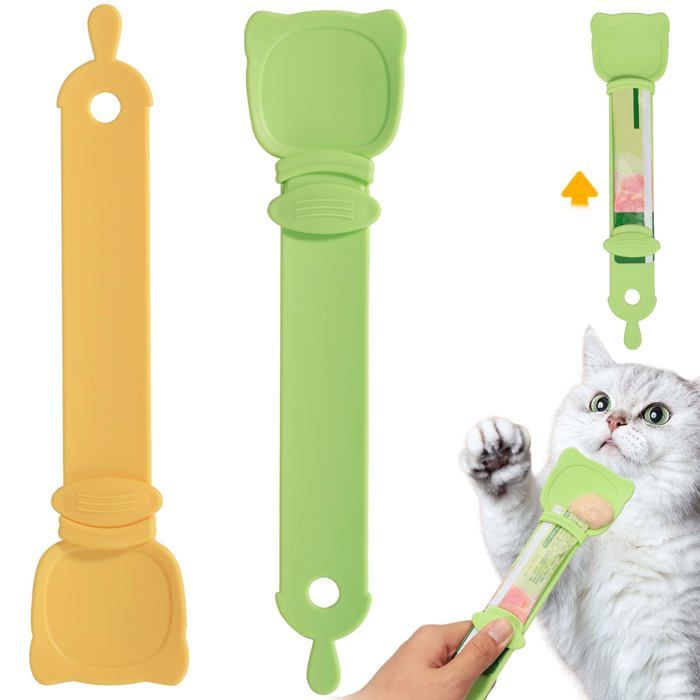 Cuillère distributrice de friandises pour chat - SONGHUI - Modèle à presser - Lot de 2 (jaune vert) - HIPS - 10 4×2 36 in