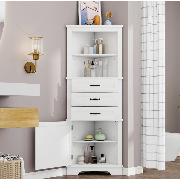 Meuble dangle salle de bain blanc MDF 57 7x46x167 5 cm 3 tiroirs 2 niches ouvertes étagères réglables VEVXYN