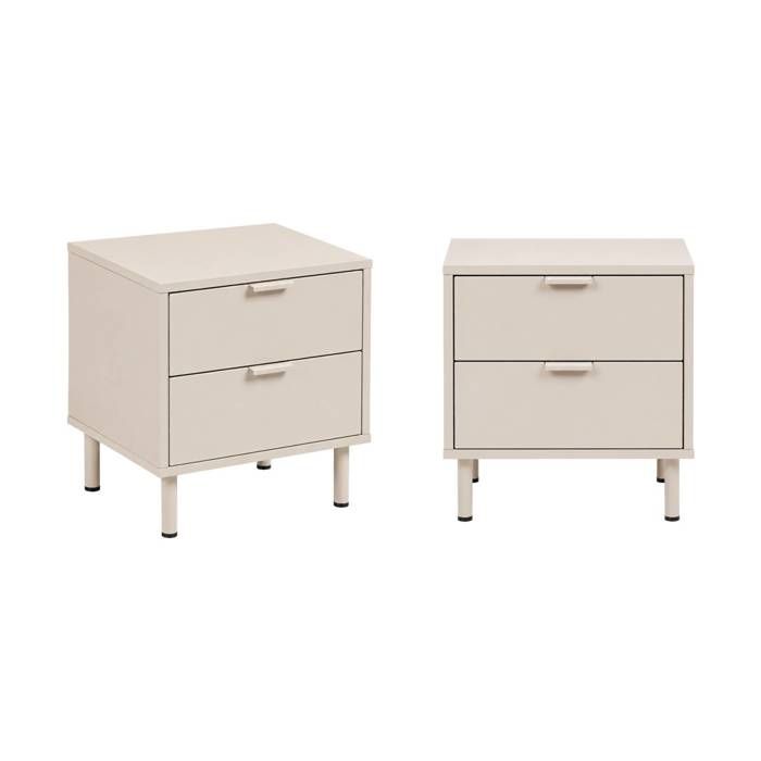 Lot de 2 tables de chevet décor bois et métal 2 tiroirs beige - Ellie Lot de 2 tables de chevet décor bois et métal 2 tiroirs beige - Ellie