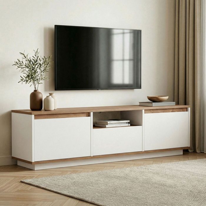 Meuble TV Morrigan Dmora en Bois Nobilité Blanc 160x30x42h cm Meuble TV Morrigan Dmora en Bois Nobilité Blanc 160x30x42h cm