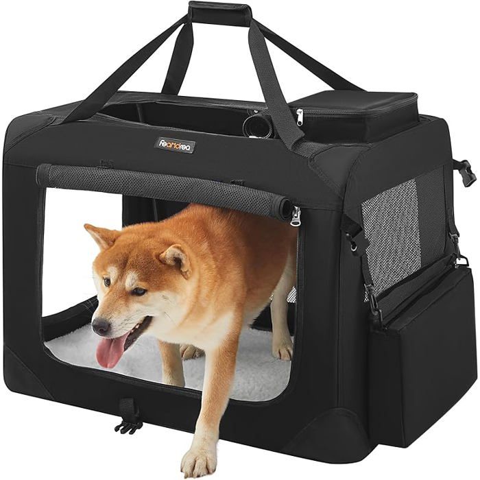 Sac Transport Chat Chien Caisse Pliable 70 x 52 x 52 cm Tissu Oxford et Filet Cadre en L 70 x l 52 x H 52 cm Noir NOIR SAC