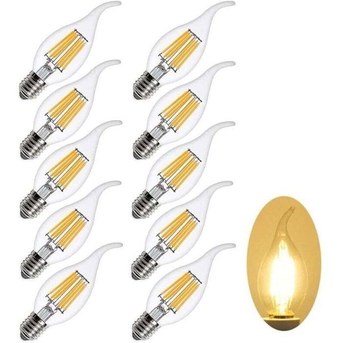 Ampoule bougie LED dimmable blanc chaud - LEESHEN - E14 - 6 W - 2700 K - 600 lm - Équivalent 60 W - Lot de 10