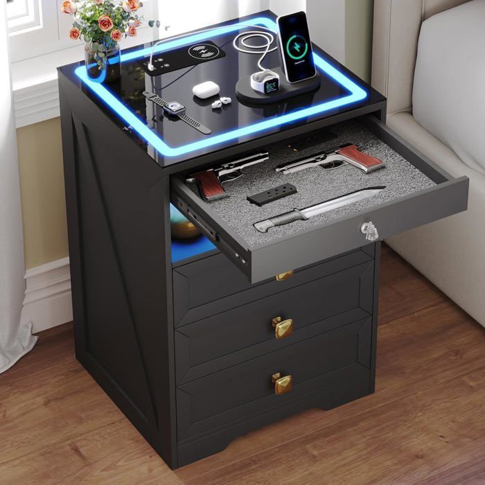 Smart Tables De Chevet Avec Fonction De ChargeTable De Chevet Led Avec 4 TiroirsBuffet Intelligent Avec 3 LumièresIntensi[BI150]