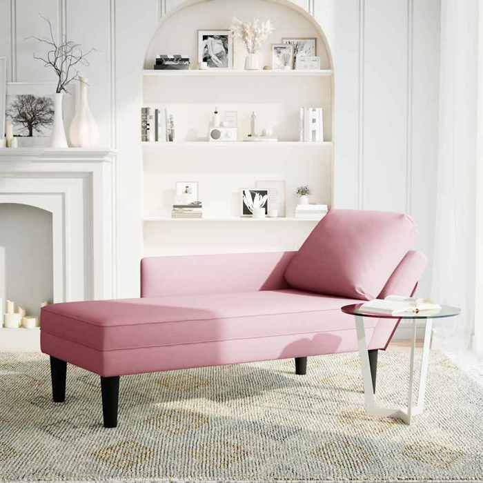 NEW Fauteuil-lit - vidaXL - Fauteuil long avec coussin et accoudoir droit rose velours - Fauteuil simple {132x56x70 cm} 339549