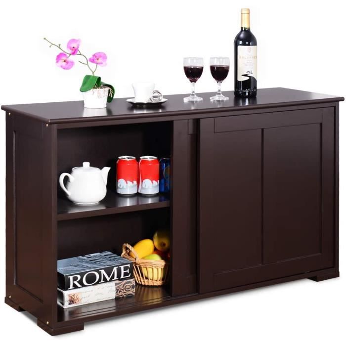 GOPLUS Buffet Commode Bas avec 2Etagères,Tablette Hauteur Réglable,Vaisselier/Bahut de Cuisine,Porte Coulissante,Meuble de Rangement