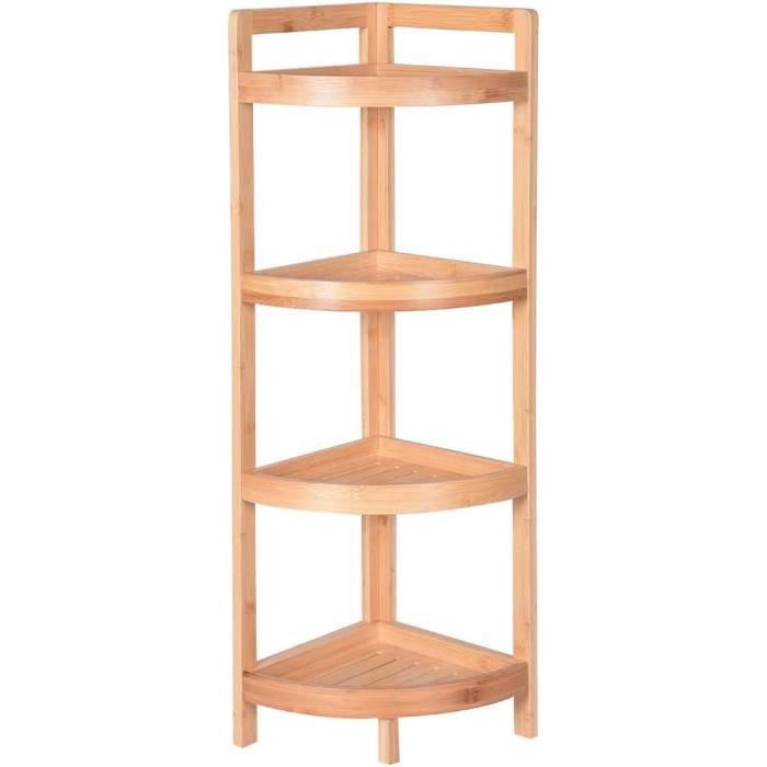 Relaxdays Étagère de coin en bambou à 3 niveaux, demi-cercle, HLP : 90x36,5x26 cm, sur pieds