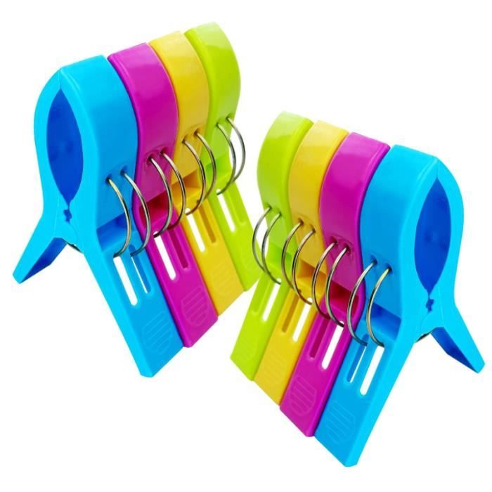 Lot De 8 Grandes Pinces à Serviette Extérieur - Pour Plage, Piscine, Bâche - Coussinets Silicone Anti-rayures - Ouverture 5.5 Cm - 1