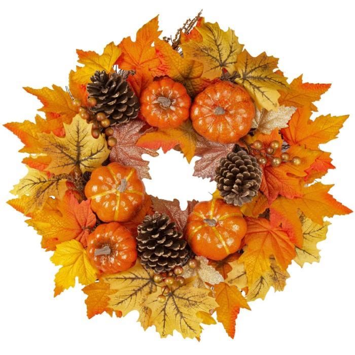 Couronne D'automne 55,9 Cm Avec Citrouilles, Baies, Feuilles D'érable - Décoration Porte D'entrée, Intérieur/extérieur Thanksgiving