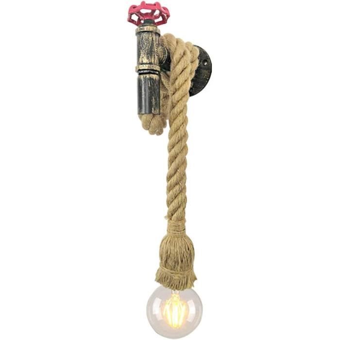 Applique Murale Rétro En Bois Et Corde De Chanvre Décoration