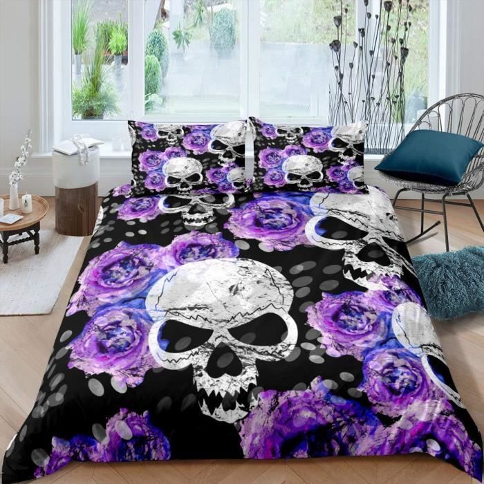 Les Filles Rose Skull Housse De Couette Chic Purple Floral Fleurs
