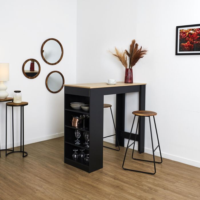 Tabouret de Bar - HOME DECO FACTORY - Acacia - Minimaliste - Marron et Noir