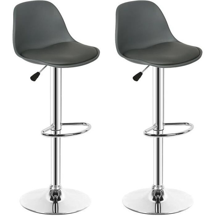 Ensemble de 2 Chaise PU de Rotation à 360 ∣ Tabouret de bar ∣ H 83-103cm ∣ Gris