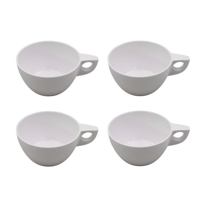 4 tasses à lait ou à thé en mélamine avec poignée confortable, très