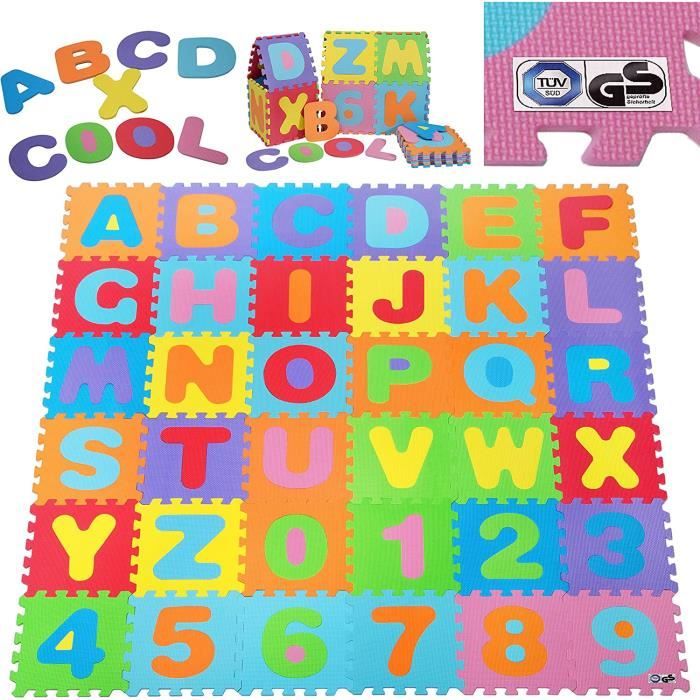 Puzzle tapis mousse bébé alphabet et chiffres 86 pièces 36 dalles 32x32 cm enfant bas âge[L254