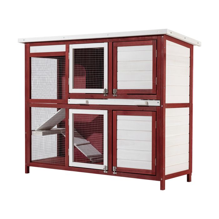 Wiltec Clapier – 1175 x 410 x 1000 mm – 2 étages – Toit bitumé – Bois sapin – avec Escaliers et bac amovible – Abri Cage pour rongeu Wiltec Clapier – 1175 x 410 x 1000 mm – 2 étages – Toit bitumé – Bois sapin – avec Escaliers et bac amovible – Abri Cage pour rongeu