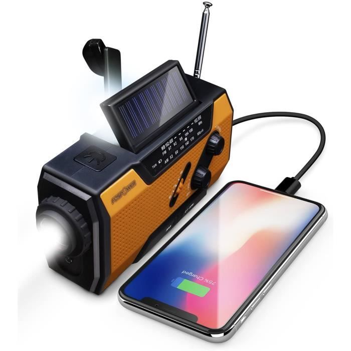 Radio Météo NOAA D'Urgence ERZU – 5000 MAh Solaire, Manivelle, Alarme SOS, Lampe LED, AM/FM – Chargeur Portable Puissant